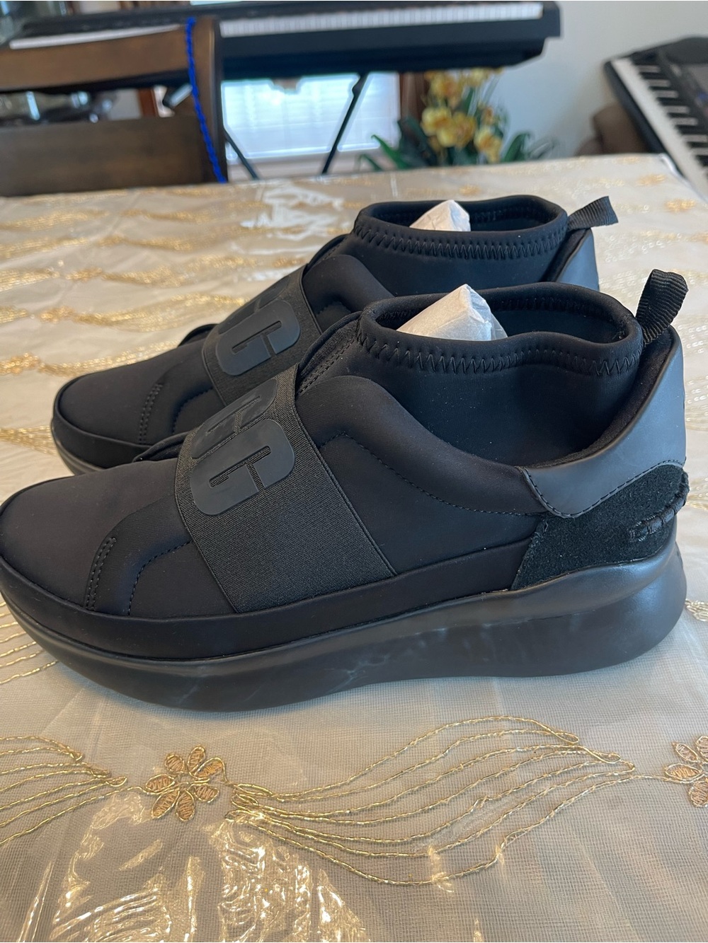 UGG Women's Black Slip-On Neoprene Sneakers with Elastic Strap